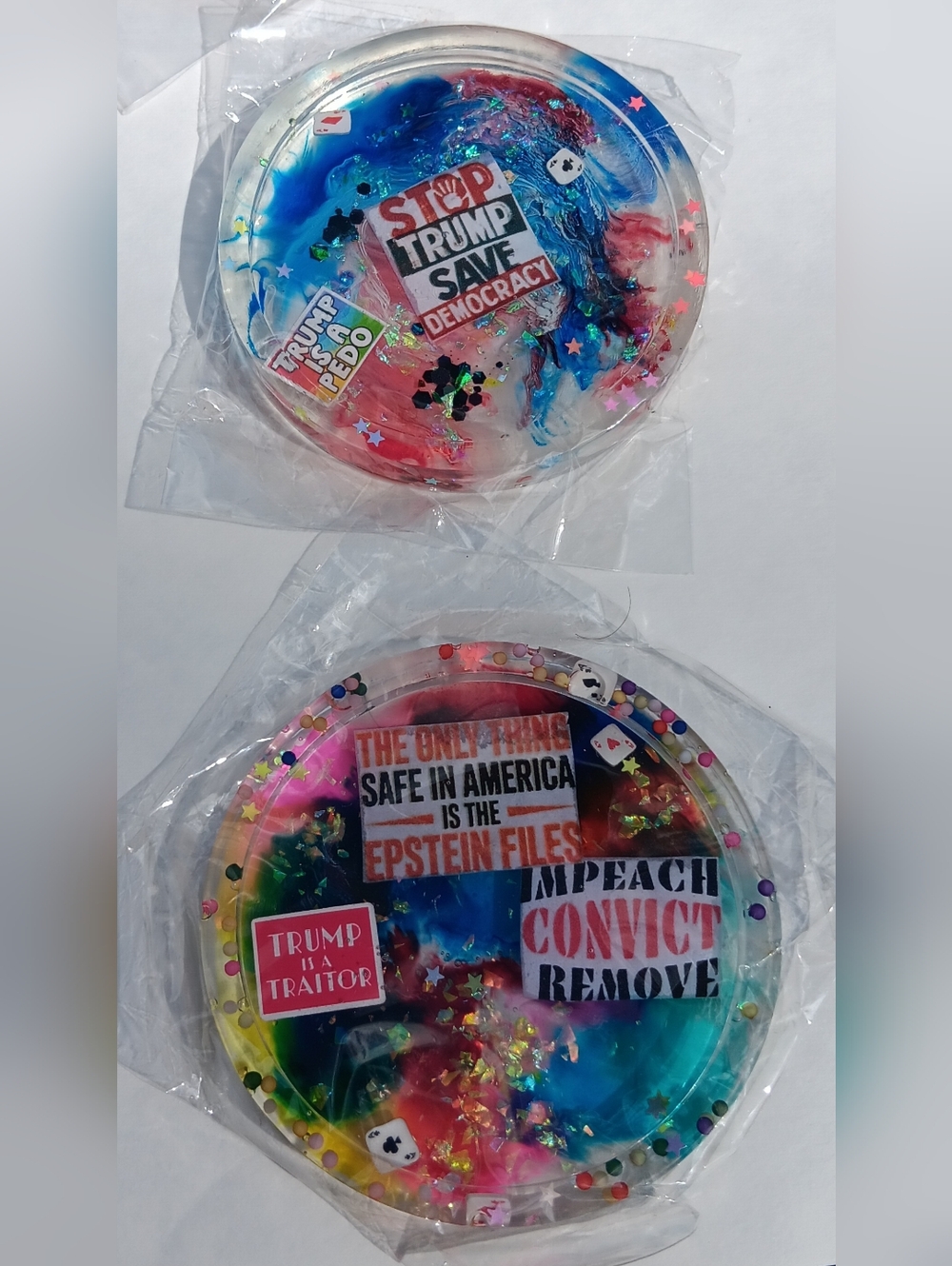 Political Statement Resin Coasters - Multicolor Glitter